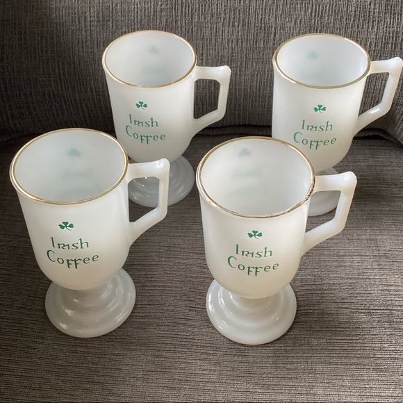 Vtg Federal Milk Glass Irish Coffee Pedestal Mugs